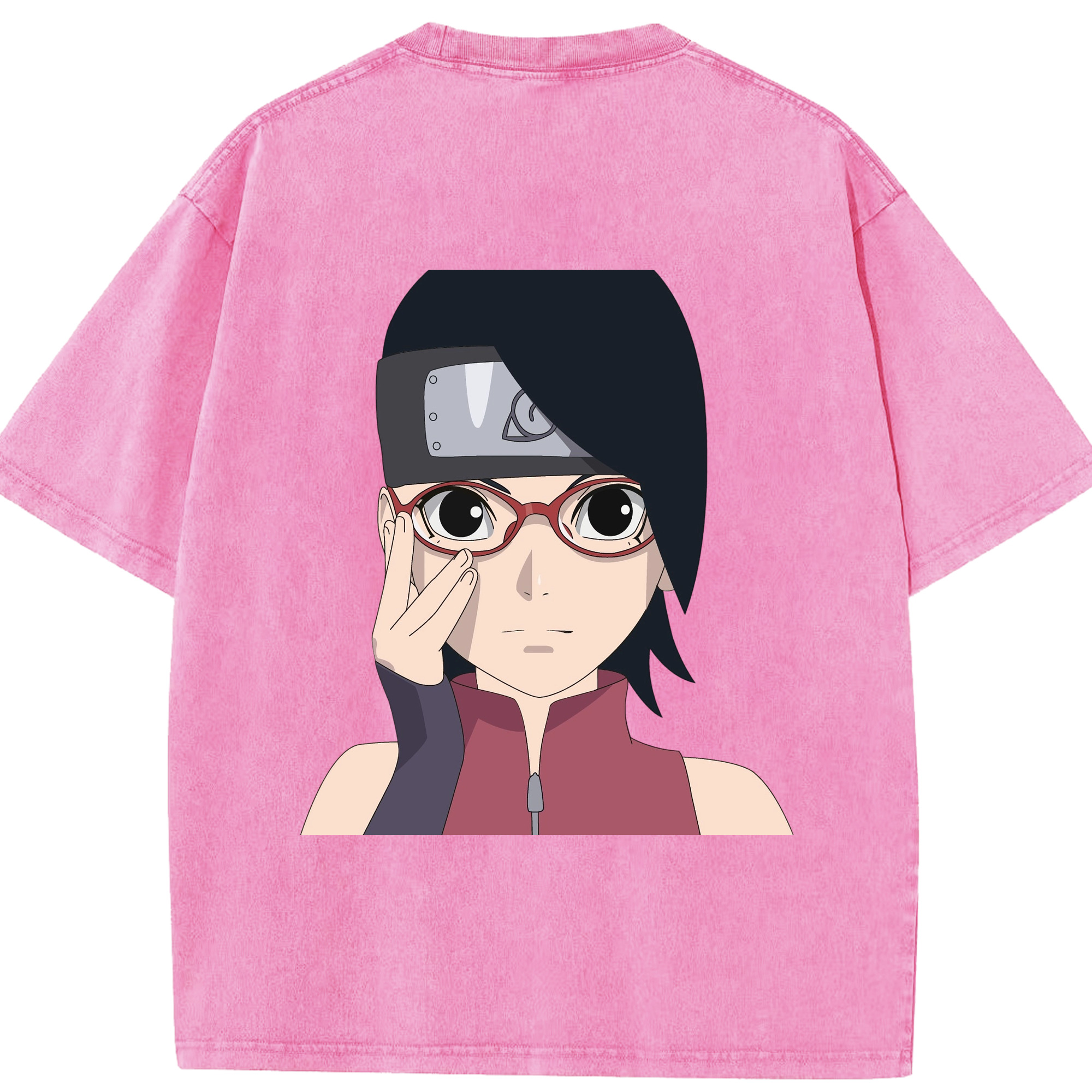 （画像用） NARUTO -ナルト- うちは サラダ Uchiha Sarada 綿100% ヴィンテージ風 半袖Tシャツ（背面プリント）